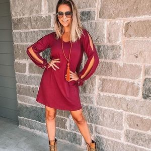 Women Casual Long Sleeve Dress Cold Shoulder V Neck Shift Short Mini Dresses